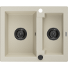 Mexen Carlos 1.5-compartment granite sink 582 x 475 mm, Beige, siphon Black - 6518581500-69-B