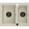 Mexen Carlos granite sink 1.5-bowl 582 x 475 mm, beige, black siphon - 6518581500-69-B