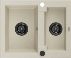 Mexen Carlos 1.5-compartment granite sink 582 x 475 mm, Beige, siphon Black - 6518581500-69-B
