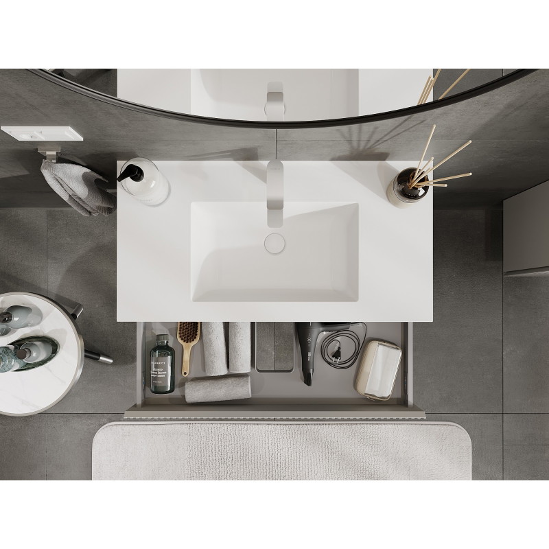 Mexen Rivel bathroom cabinet 90 cm with Otis sink, 1 drawer, grooved, matte gray/white matte - 91A20-09023-1-BF62-W18M01