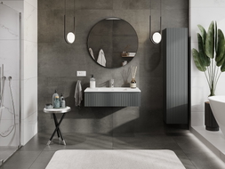 Mexen Rivel 90 cm bathroom cabinet with Otis washbasin, 1 drawer, fluted, matte graphite/white matte - 91A20-09023-1-BF66-W18M01