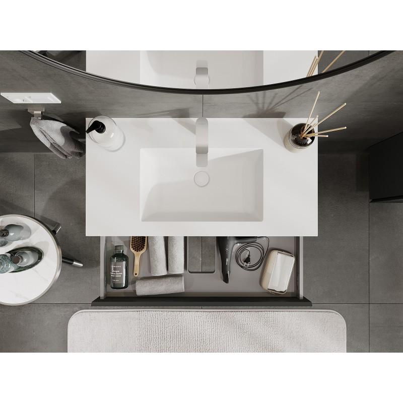 Mexen Rivel 90 cm bathroom cabinet with Otis washbasin, 1 drawer, fluted, matte graphite/white matte - 91A20-09023-1-BF66-W18M01