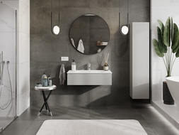 Mexen Rivel 90 cm Bathroom Cabinet with Vela Basin, 1 Drawer, Fluted, Grey Matte/White Matte - 91A20-09023-1-BF62-W23M01