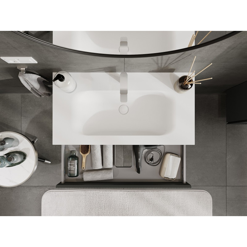 Mexen Rivel 90 cm Bathroom Cabinet with Vela Sink, 1 Drawer, Fluted, Graphite Matte/White Matte - 91A20-09023-1-BF66-W23M01