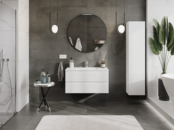 Mexen Rivel bathroom cabinet 90 cm with Otis sink, 2 drawers, grooved, white matte - 91A20-09047-2-BFF01-W18M01