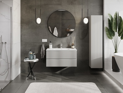 Mexen Rivel 90 cm bathroom cabinet with Otis sink, 2 drawers, grooved, gray matte/white matte - 91A20-09047-2-BFF62-W18M01