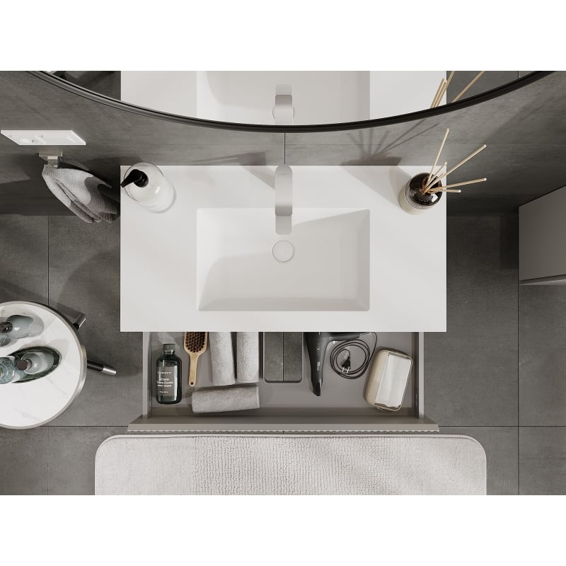 Mexen Rivel 90 cm bathroom cabinet with Otis sink, 2 drawers, grooved, gray matte/white matte - 91A20-09047-2-BFF62-W18M01