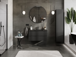 Mexen Rivel 90 cm Bathroom Cabinet with Basin Otis, 2 Drawers, Fluted, Matte Black - 91A20-09047-2-BFF71-W18M71