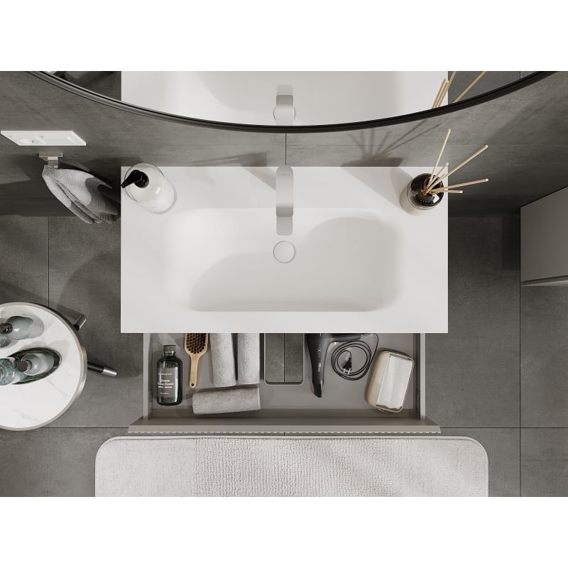 Mexen Rivel 90 cm bathroom cabinet with Vela sink, 2 drawers, fluted, gray matte/white matte - 91A20-09047-2-BFF62-W23M01