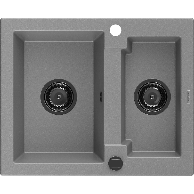 Mexen Carlos granite kitchen sink 1.5-bowl 582 x 475 mm, grey, black siphon - 6518581500-71-B