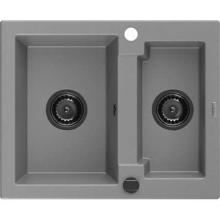 Mexen Carlos 1.5-bowl granite sink 582 x 475 mm, gray, black siphon - 6518581500-71-B