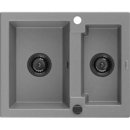 Mexen Carlos granite kitchen sink 1.5-bowl 582 x 475 mm, grey, black siphon - 6518581500-71-B
