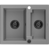 Mexen Carlos 1.5-bowl granite sink 582 x 475 mm, gray, black siphon - 6518581500-71-B