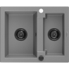 Mexen Carlos granite kitchen sink 1.5-bowl 582 x 475 mm, grey, black siphon - 6518581500-71-B