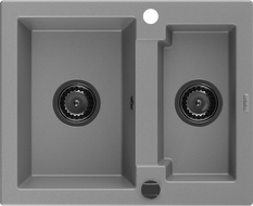 Mexen Carlos 1.5-bowl granite sink 582 x 475 mm, gray, black siphon - 6518581500-71-B