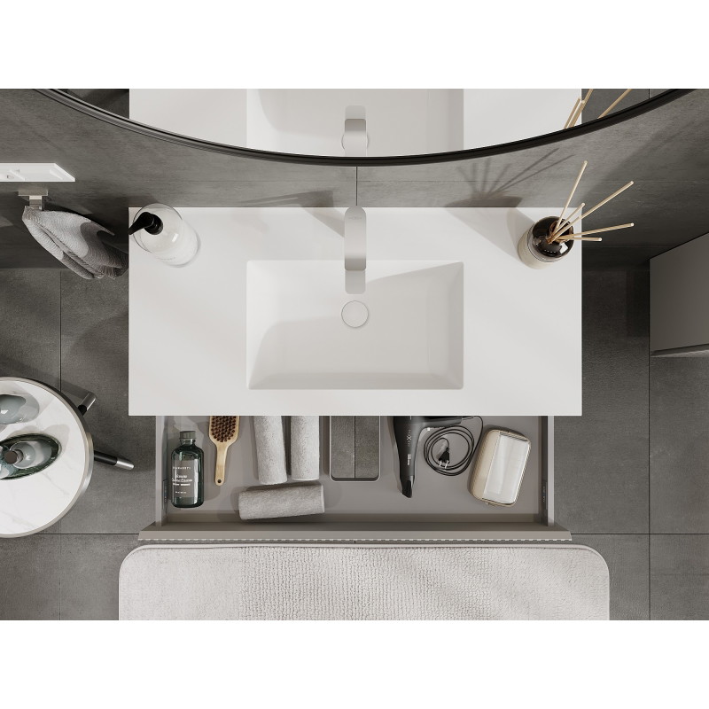 Mexen Rivel 100 cm bathroom cabinet with Otis basin, 1 drawer, fluted, matte gray/white - 91A20-10023-1-BF62-W18M01
