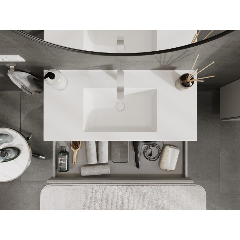 Mexen Rivel 100 cm bathroom cabinet with Otis washbasin, 1 drawer, fluted, grey matt/white matt - 91A20-10023-1-BF62-W18M01