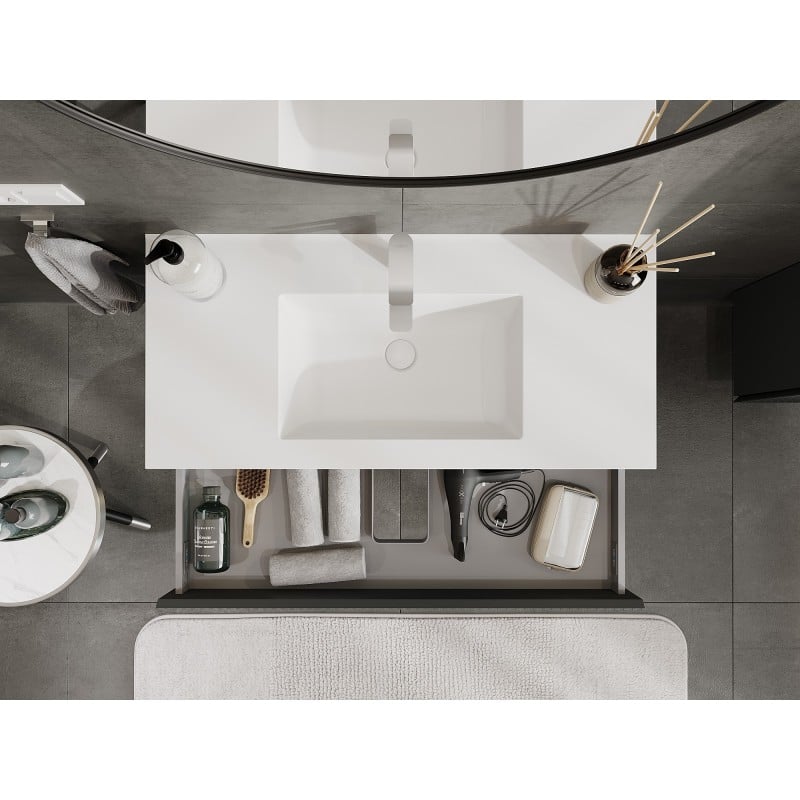 Mexen Rivel 100 cm bathroom cabinet with sink Otis, 1 drawer, fluted, graphite matte/white matte - 91A20-10023-1-BF66-W18M01