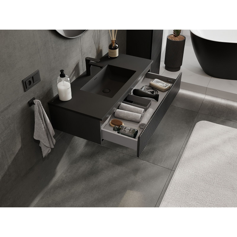 Mexen Rivel bathroom cabinet 100 cm with sink Otis, 1 drawer, grooved, matte black - 91A20-10023-1-BF71-W18M71