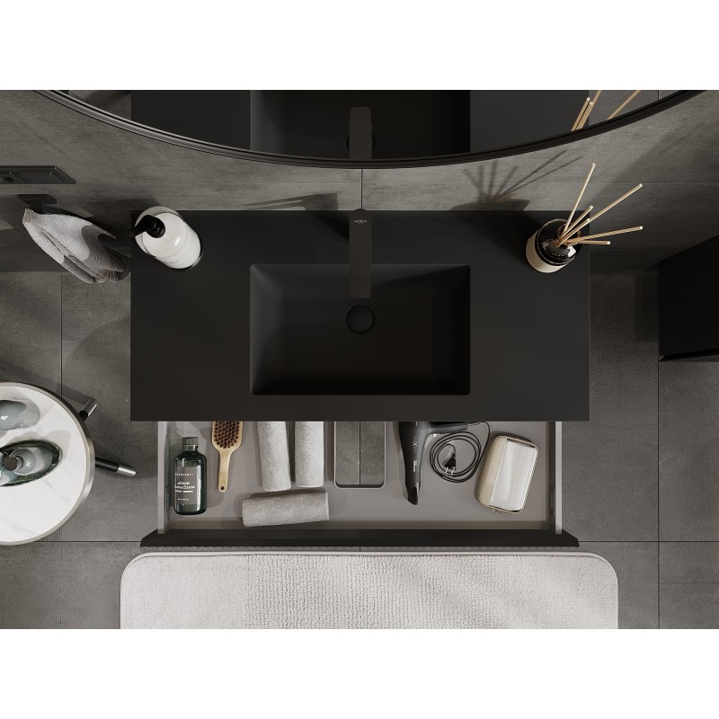 Mexen Rivel bathroom cabinet 100 cm with Otis sink, 1 drawer, grooved, black matte - 91A20-10023-1-BF71-W18M71