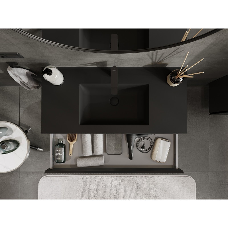 Mexen Rivel bathroom cabinet 100 cm with sink Otis, 1 drawer, grooved, matte black - 91A20-10023-1-BF71-W18M71