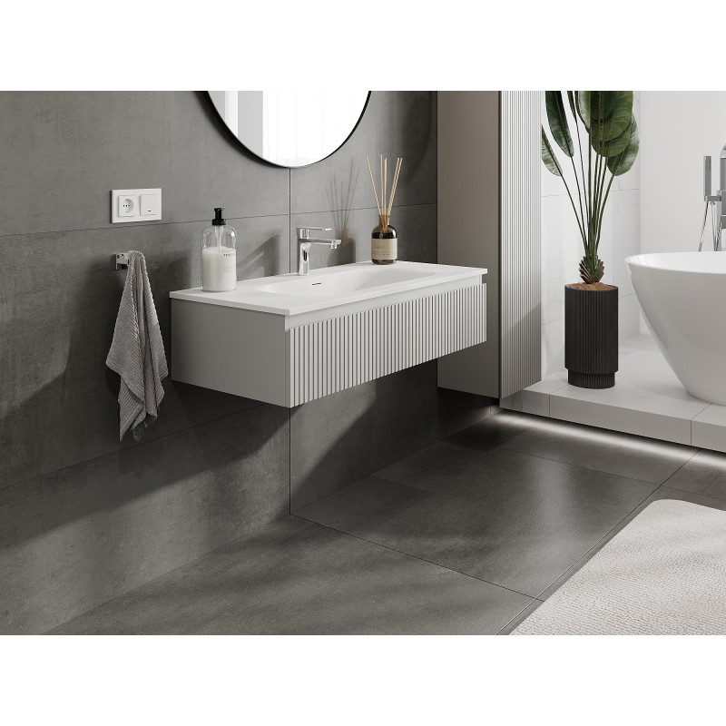 Mexen Rivel 100 cm bathroom cabinet with Vela sink, 1 drawer, fluted, gray matte/white matte - 91A20-10023-1-BF62-W23M01