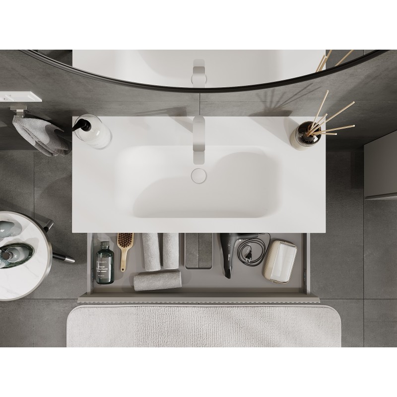 Mexen Rivel 100 cm Bathroom Cabinet with Vela Sink, 1 Drawer, Ribbed, Grey Matte/White Matte - 91A20-10023-1-BF62-W23M01