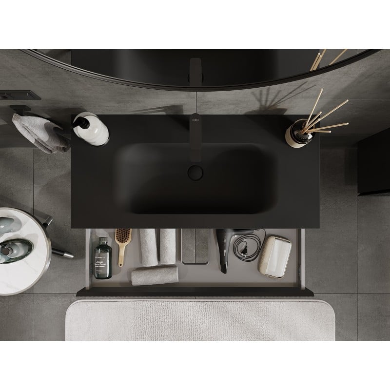 Mexen Rivel bathroom cabinet 100 cm with Vela sink, 1 drawer, fluted, black matte - 91A20-10023-1-BF71-W23M71