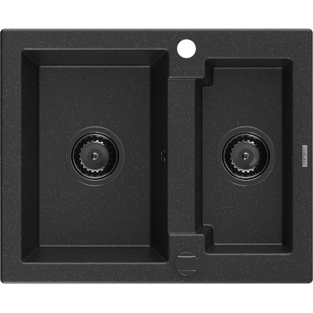 Mexen Carlos 1.5-compartment granite sink 582 x 475 mm, Black/Silver metallic, siphon Black - 6518581500-73-B