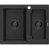 Mexen Carlos 1.5-compartment granite sink 582 x 475 mm, Black/Silver metallic, siphon Black - 6518581500-73-B