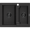 Mexen Carlos granite sink 1.5-bowl 582 x 475 mm, black/silver metallic, black siphon - 6518581500-73-B