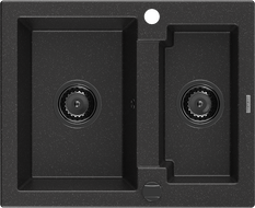 Mexen Carlos 1.5-compartment granite sink 582 x 475 mm, Black/Silver metallic, siphon Black - 6518581500-73-B