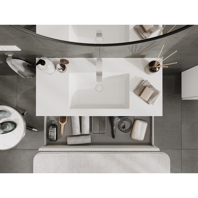 Mexen Rivel bathroom cabinet 100 cm with Otis washbasin, 2 drawers, grooved, white matt - 91A20-10047-2-BFF01-W18M01