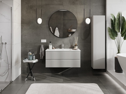 Mexen Rivel bathroom cabinet 100 cm with sink Otis, 2 drawers, fluted, gray matte/white matte - 91A20-10047-2-BFF62-W18M01