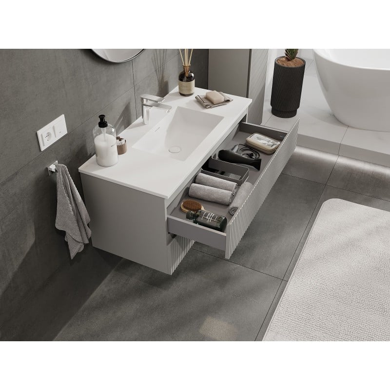Mexen Rivel bathroom cabinet 100 cm with sink Otis, 2 drawers, fluted, gray matte/white matte - 91A20-10047-2-BFF62-W18M01