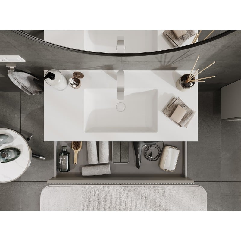 Mexen Rivel bathroom cabinet 100 cm with sink Otis, 2 drawers, fluted, gray matte/white matte - 91A20-10047-2-BFF62-W18M01