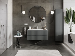 Mexen Rivel 100 cm bathroom cabinet with sink Otis, 2 drawers, grooved, matte graphite/white - 91A20-10047-2-BFF66-W18M0