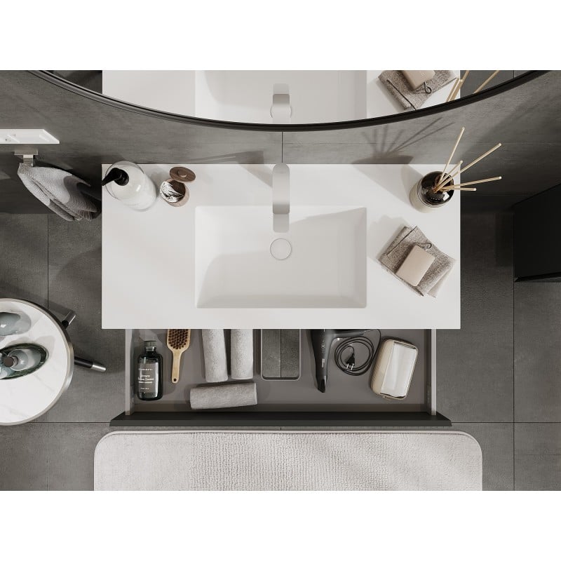Mexen Rivel 100 cm bathroom cabinet with sink Otis, 2 drawers, grooved, matte graphite/white - 91A20-10047-2-BFF66-W18M0
