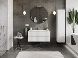 Mexen Rivel bathroom cabinet 100 cm with Vela sink, 2 drawers, grooved, white matt - 91A20-10047-2-BFF01-W23M01