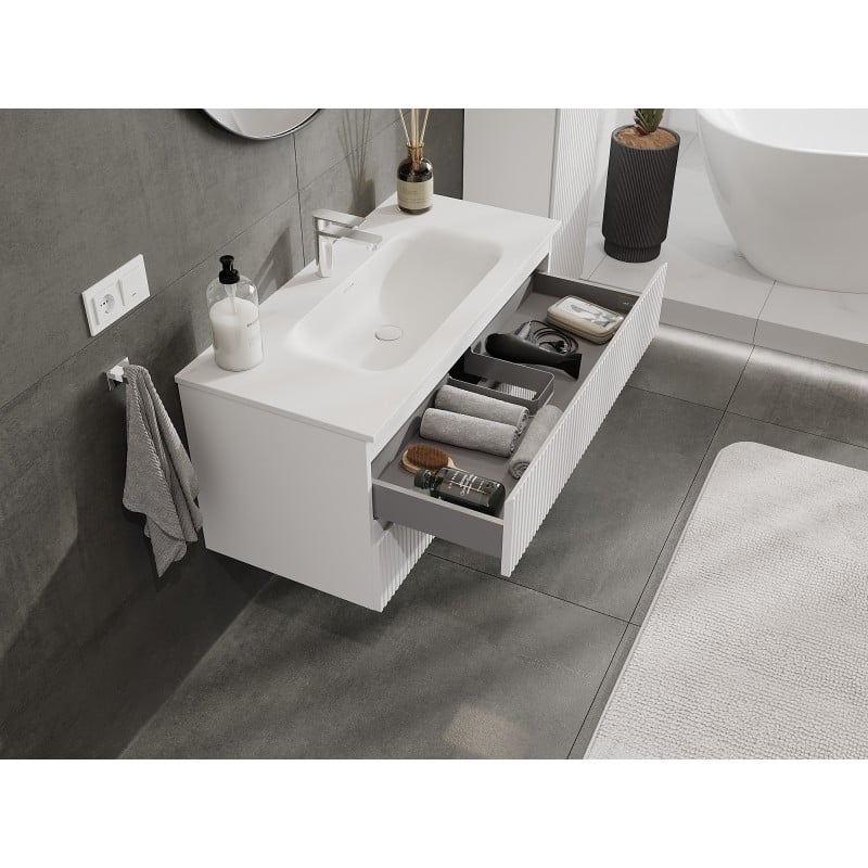 Mexen Rivel bathroom cabinet 100 cm with Vela sink, 2 drawers, grooved, white matt - 91A20-10047-2-BFF01-W23M01