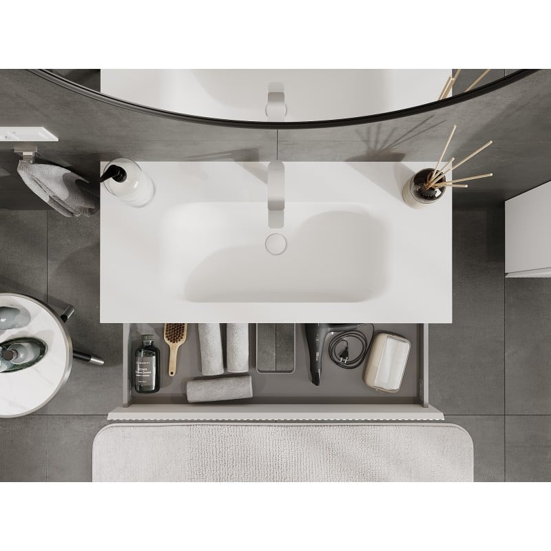 Mexen Rivel bathroom cabinet 100 cm with Vela sink, 2 drawers, grooved, white matt - 91A20-10047-2-BFF01-W23M01