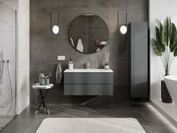 Mexen Rivel bathroom cabinet 100 cm with washbasin Vela, 2 drawers, fluted, graphite matte/white matte -