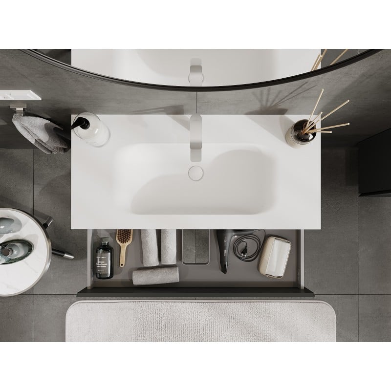 Mexen Rivel bathroom cabinet 100 cm with washbasin Vela, 2 drawers, fluted, graphite matte/white matte -