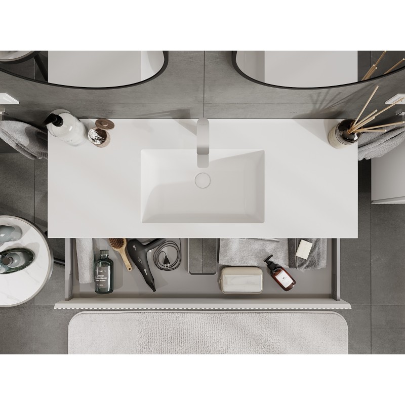 Mexen Rivel bathroom cabinet 120 cm with Otis washbasin, 1 drawer, grooved, white matte - 91A20-12023-1-BF01-W18M01