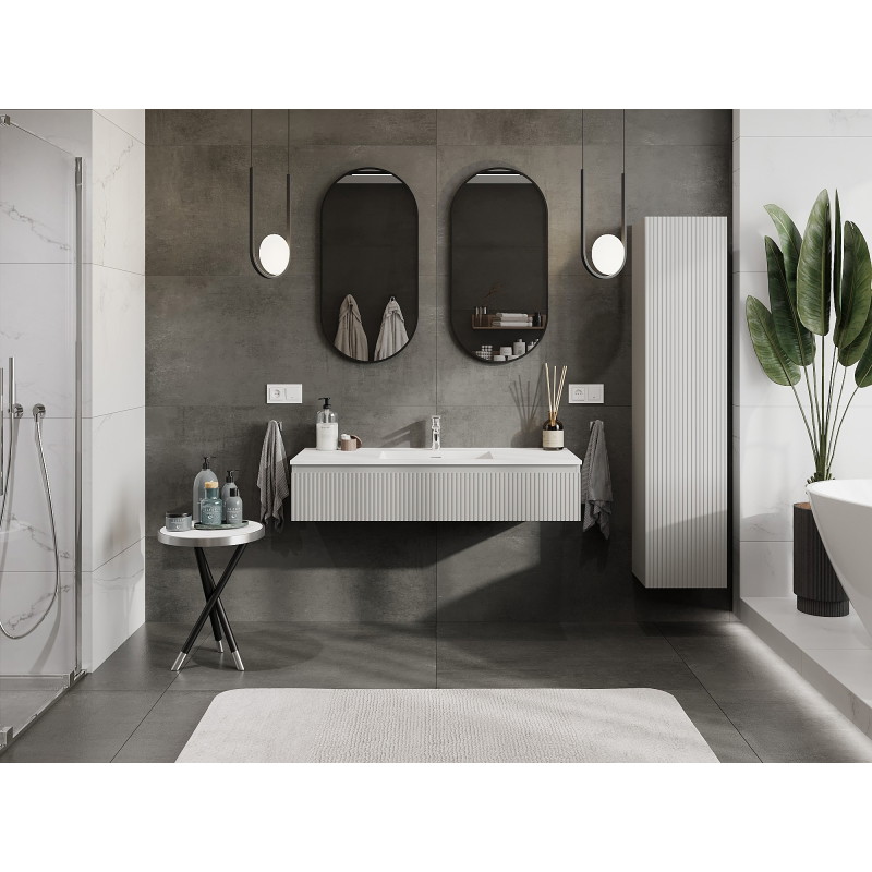 Mexen Rivel 120 cm bathroom cabinet with Otis sink, 1 drawer, grooved, gray matte/white matte - 91A20-12023-1-BF62-W18M01