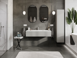 Mexen Rivel bathroom cabinet 120 cm with Otis washbasin, 1 drawer, grooved, grey matte/white matte - 91A20-12023-1-BF62-W18M01