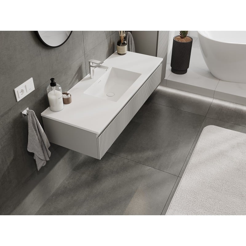 Mexen Rivel bathroom cabinet 120 cm with Otis washbasin, 1 drawer, grooved, grey matte/white matte - 91A20-12023-1-BF62-W18M01