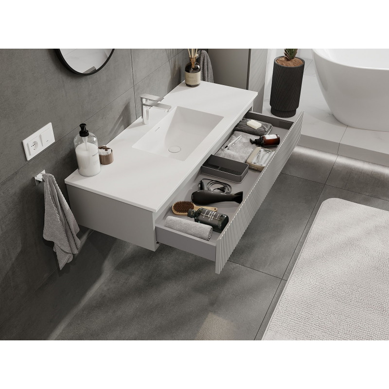 Mexen Rivel 120 cm bathroom cabinet with Otis sink, 1 drawer, grooved, gray matte/white matte - 91A20-12023-1-BF62-W18M01