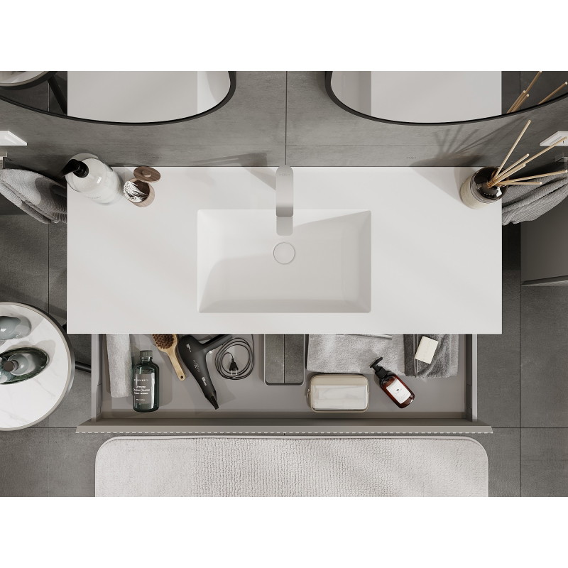 Mexen Rivel 120 cm bathroom cabinet with Otis sink, 1 drawer, grooved, gray matte/white matte - 91A20-12023-1-BF62-W18M01