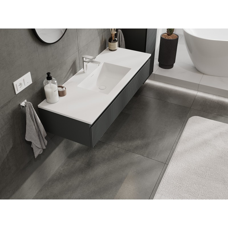 Mexen Rivel bathroom cabinet 120 cm with sink Otis, 1 drawer, fluted, matte graphite/white matte - 91A20-12023-1-BF66-W18M0